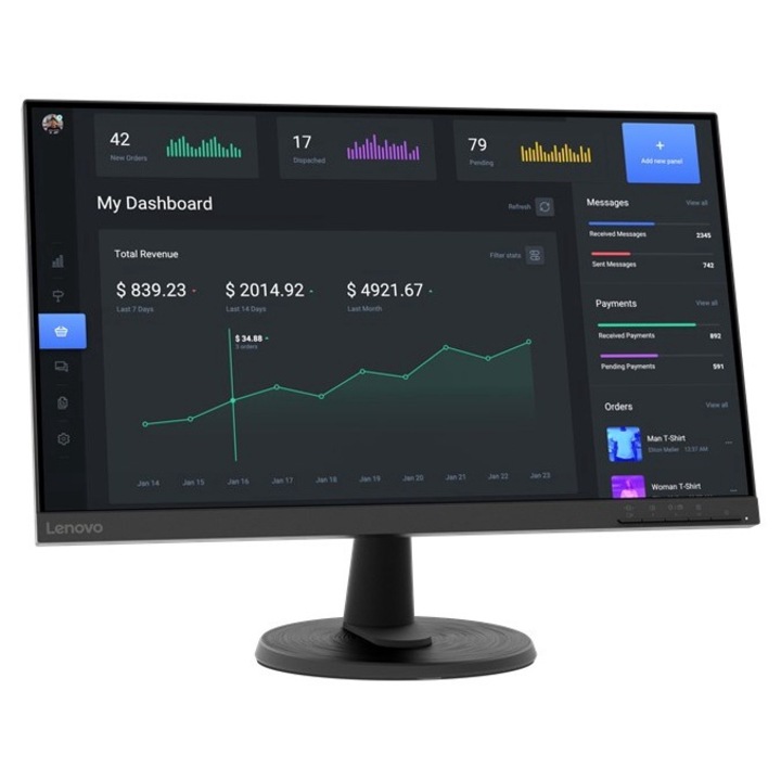 Lenovo D24-40 monitor, 23,8" Full HD 1920 x 1080, VA, 75 Hz, FreeSync, Raven Black