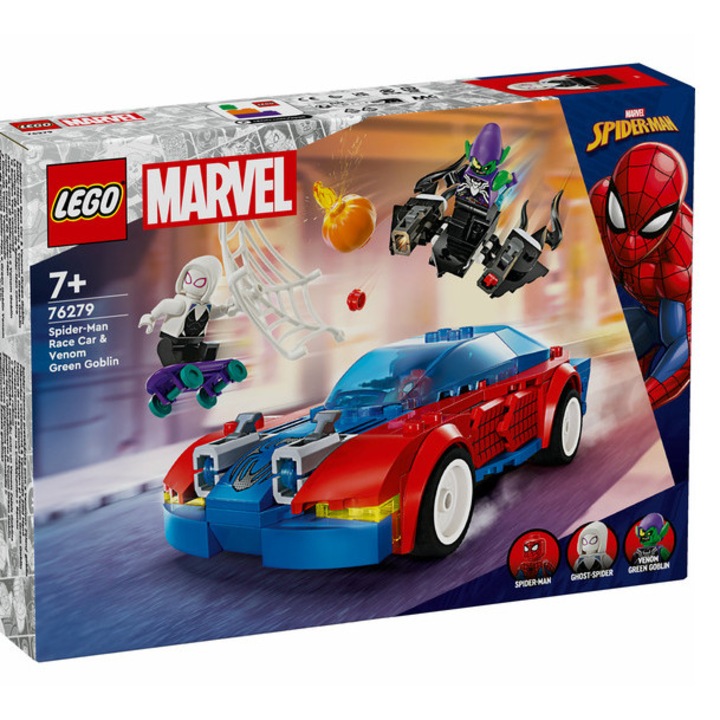 LEGO Marvel - Pókember versenyautó & Venomizált Zöld Manó, 227 elem, 7+, 3 minifigura, Járművek, Akció és kaland