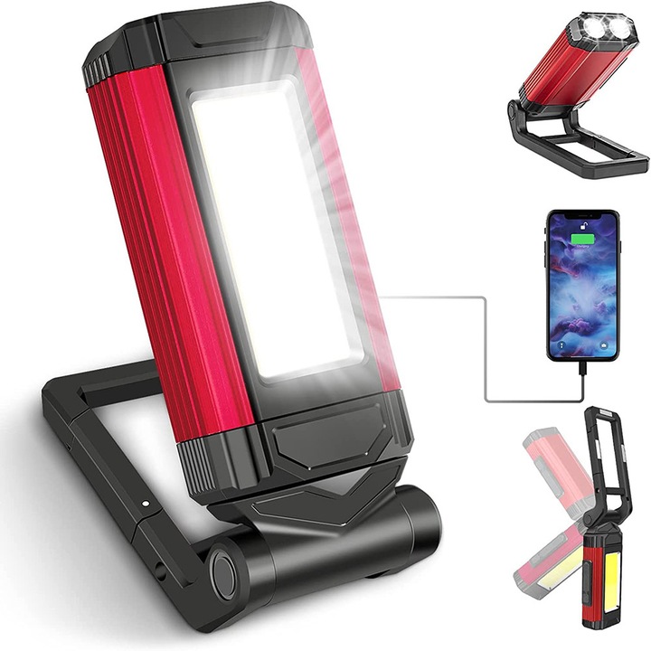 Újratölthető LED munkalámpa, 7 üzemmód, IPX6, 2200 mAh, mágnes, kempingezéshez és vészhelyzetekhez