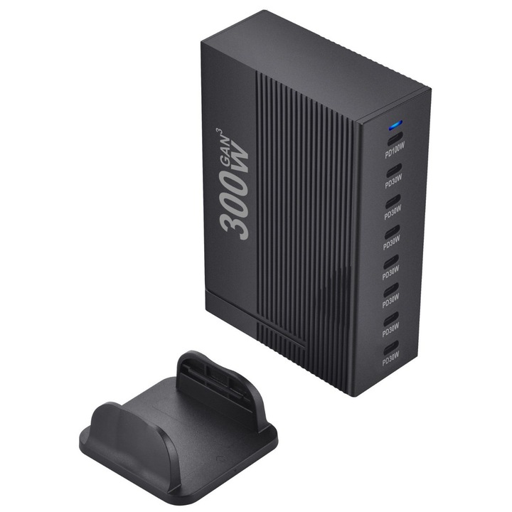 Töltőállomás 300 W GaN3 8 az 1-ben, gyorstöltés USB-C PD, 100 W + 30 W gyorstöltés USB Type-C okostelefonhoz, laptophoz, Samsung Galaxyhoz, Apple Universal RiKbo®