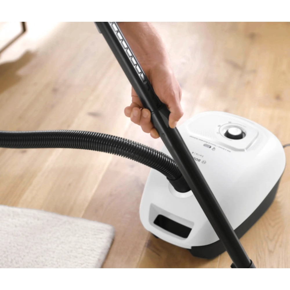 Aspirator cu sac Bosch BGB41WH1, 600W, 4 l, Sistem PowerProtect, Control electronic rotativ, Alb