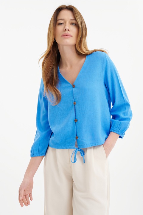 GreenPoint, Camasa din amestec de in cu nasturi, Albastru royal