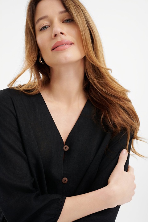 GreenPoint, Camasa din amestec de in cu nasturi, Negru stins