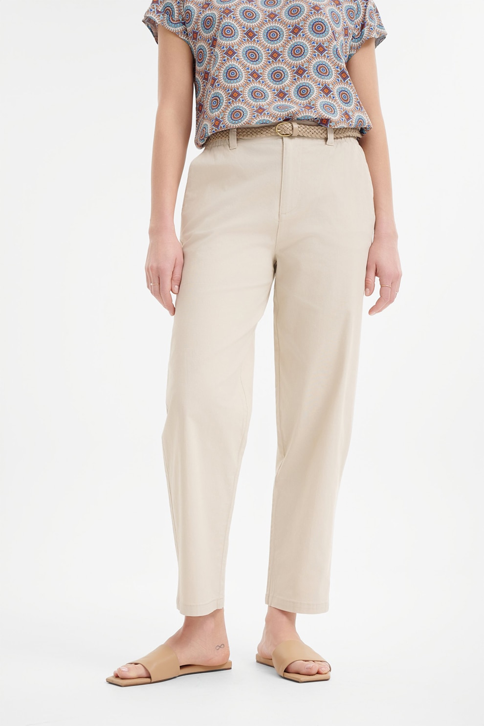 GreenPoint, Pantaloni chino cu talie inalta, Crem, 40