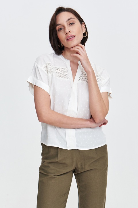 Top Secret, Camasa cu guler ascutit si model geometric, Alb