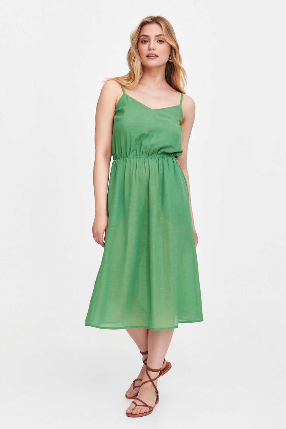 Top Secret, Rochie midi cu croiala in A si bretele subtiri, Verde deschis, 40