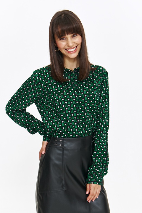 Top Secret, Camasa cu model grafic, Alb/Verde/Negru, 38
