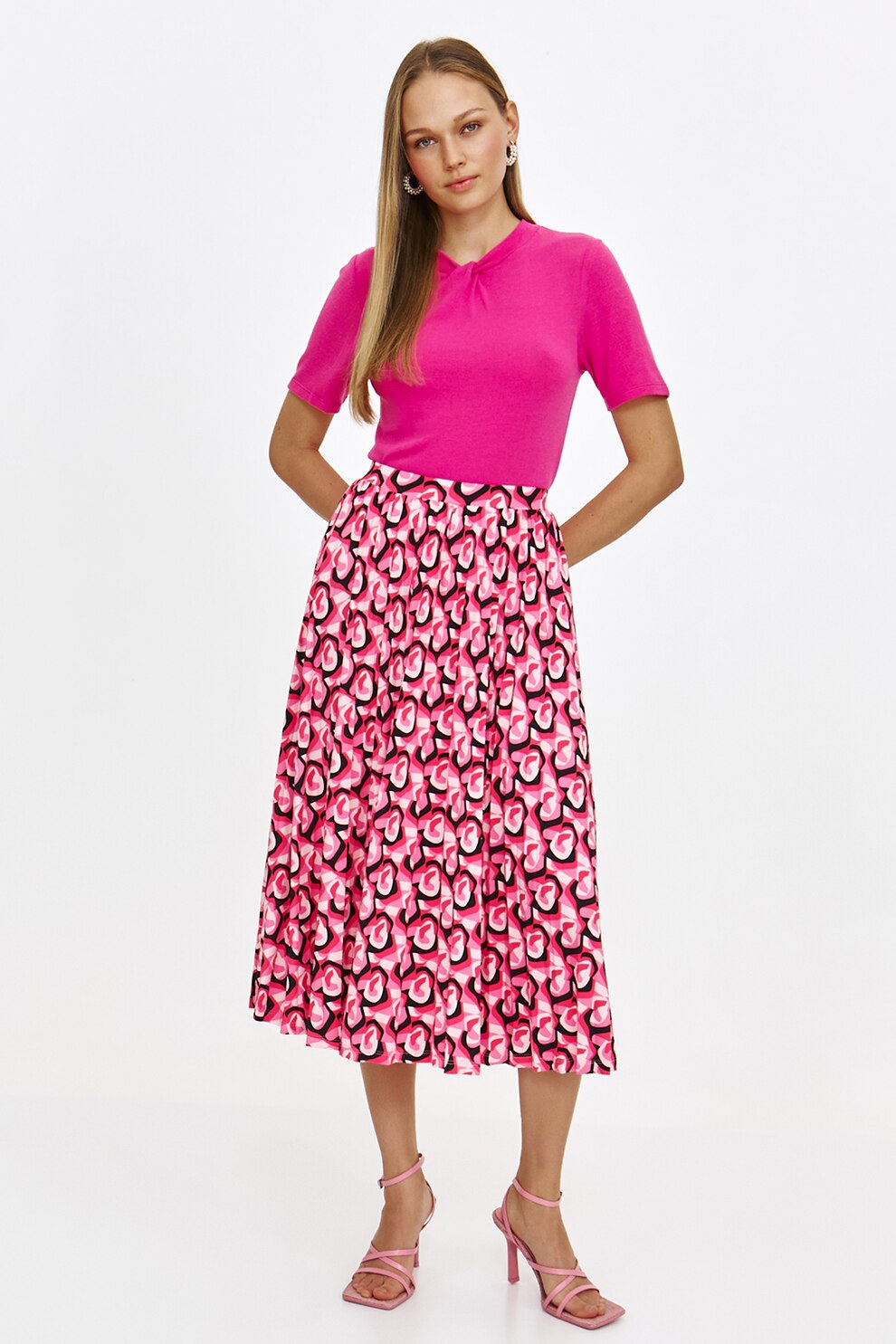 Top Secret, Fusta midi evazata, Alb, Negru, Roz, 36
