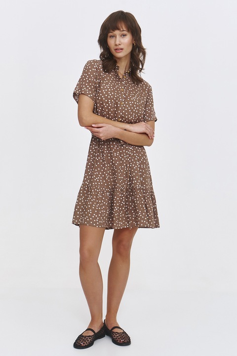 Top Secret, Rochie-camasa cu maneci scurte, Alb/Maro deschis, 34