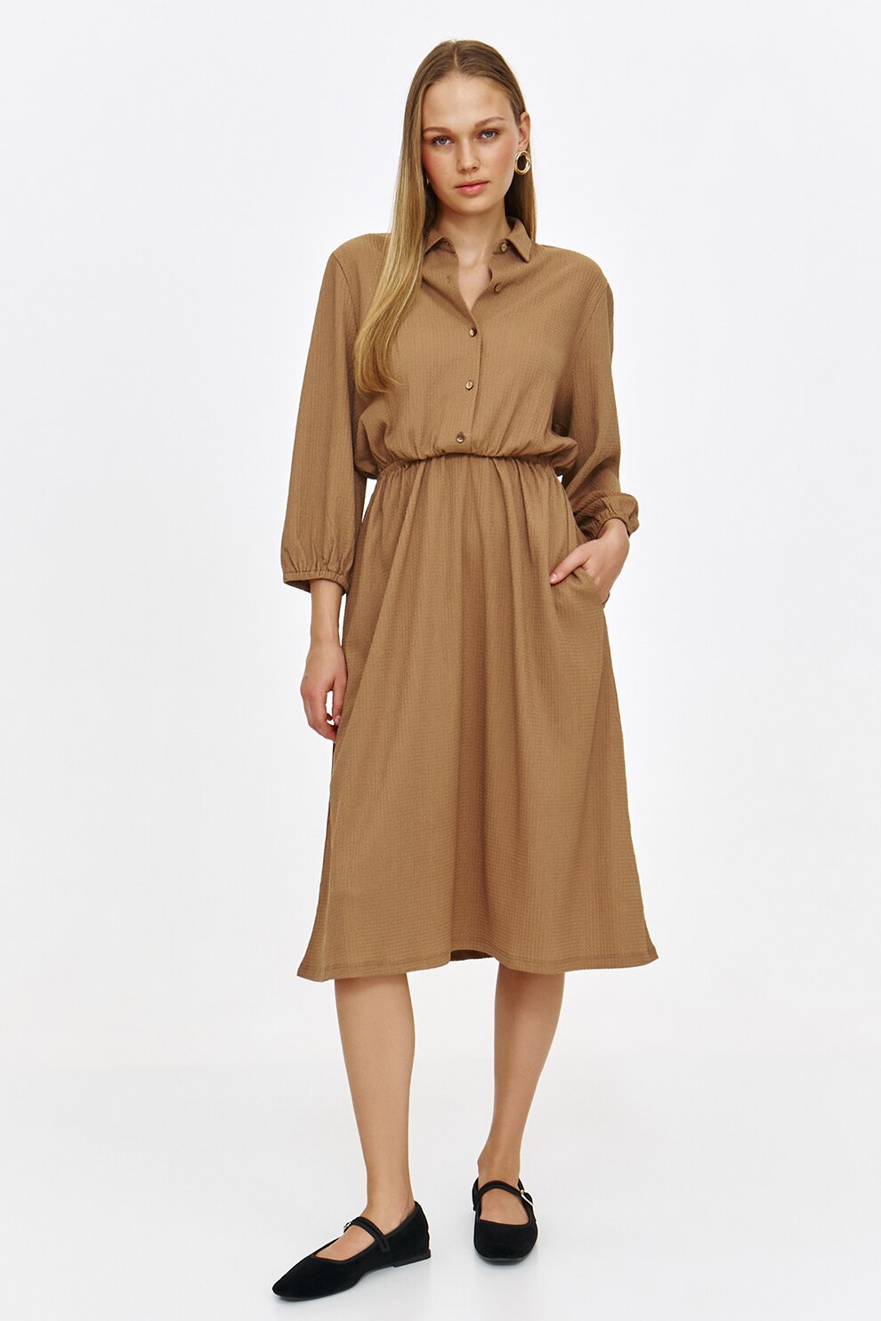 Top Secret, Rochie midi cu maneci lungi, Maro deschis, 36