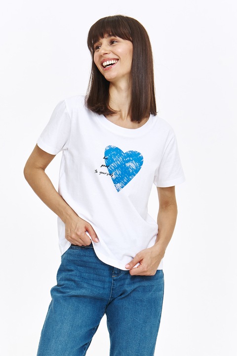 Top Secret, Tricou de bumbac cu imprimeu cu inimi, Albastru royal/Alb optic, 34