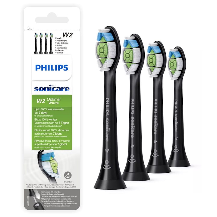 Philips Sonicare HX6064-95 W2 fehérítő és polírozó tartalék fejek, fekete, 4 darab