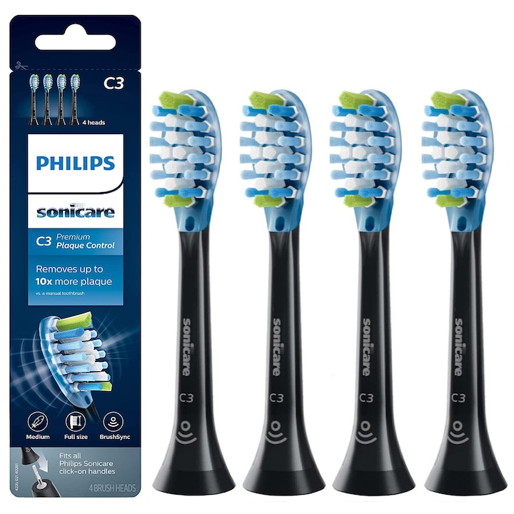 Philips Sonicare Plaque Control utántöltő fejek HX9044-95 C3, fekete, 4 darab
