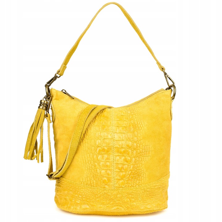 Дамска чанта, Beltimore, естествена кожа, 26x30x15см, жълта