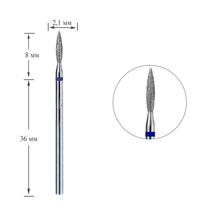 Freza diamantata TOUCH Flacara Ascutita Albastra 2, 1 mm (H0210D-M)