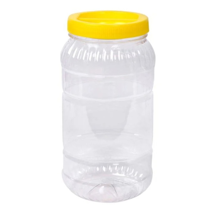 Recipient din plastic transparent, capac galben cu filet, 3L, 11x25cm