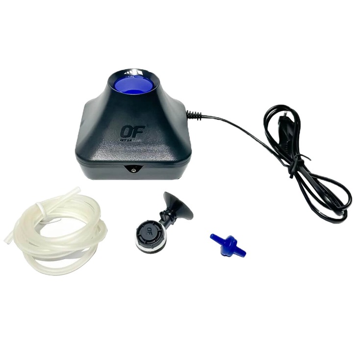 Set complet aerare acvarii cu pompa aer silentioasa, furtun valva unisens si difuzor de aer, debit: 160 l / h, culoare neagra, cu o iesire, Ocean Free Vultron 1500