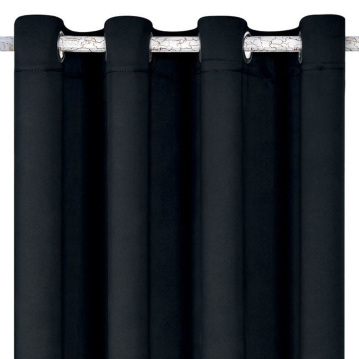 Draperie decorativa, tip blackout - nu lasa lumina sa treaca, cu inele, 140x260 cm, negru