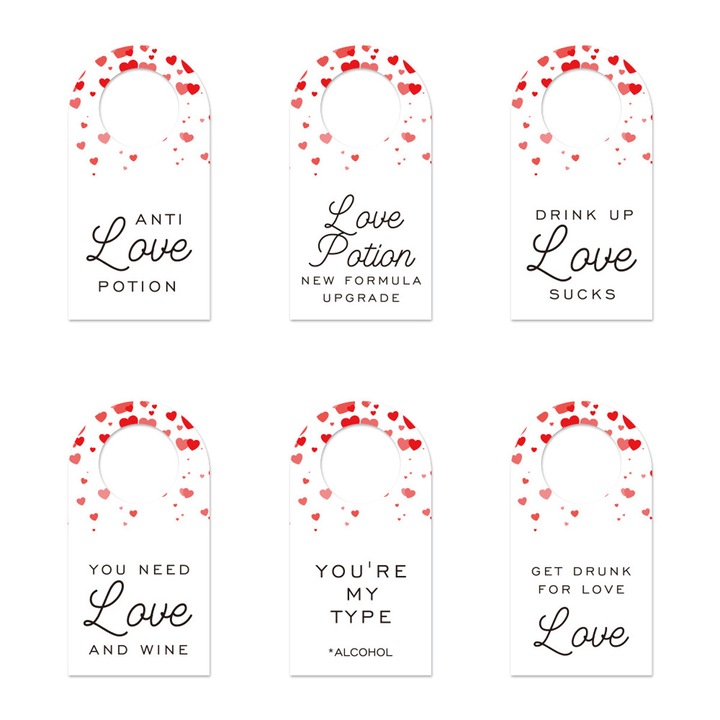Комплект декоративни етикети за бутилки вино, Enforose, хартия, за Свети Валентин, 18 броя