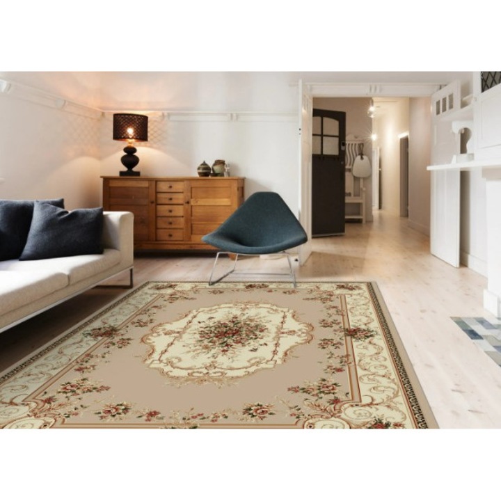 Covor Model Covorexpert Lotos 507-100, Marime 100 x 200 cm, Crem, Lungime Fir 8 mm, Antialergic, Polipropilena, Living, Dormitor, Sufragerie, Birou 100 x 200