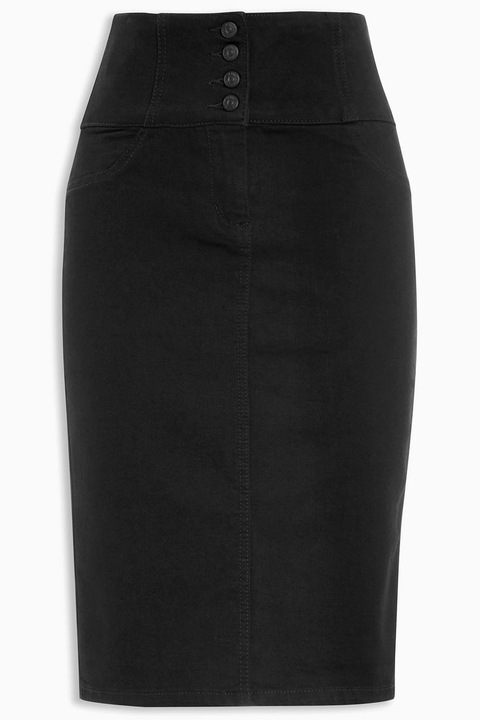 NEXT, Fusta din denim cu talie inalta, Negru, 22