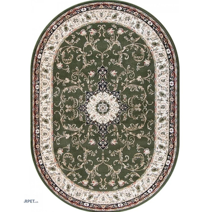 Covor Oval Model Covorexpert Lotos 523-310, Marime 200 x 300 cm, Verde, Lungime Fir 8 mm, Antialergic, Polipropilena, Living, Dormitor, Sufragerie, Birou 200 x 300