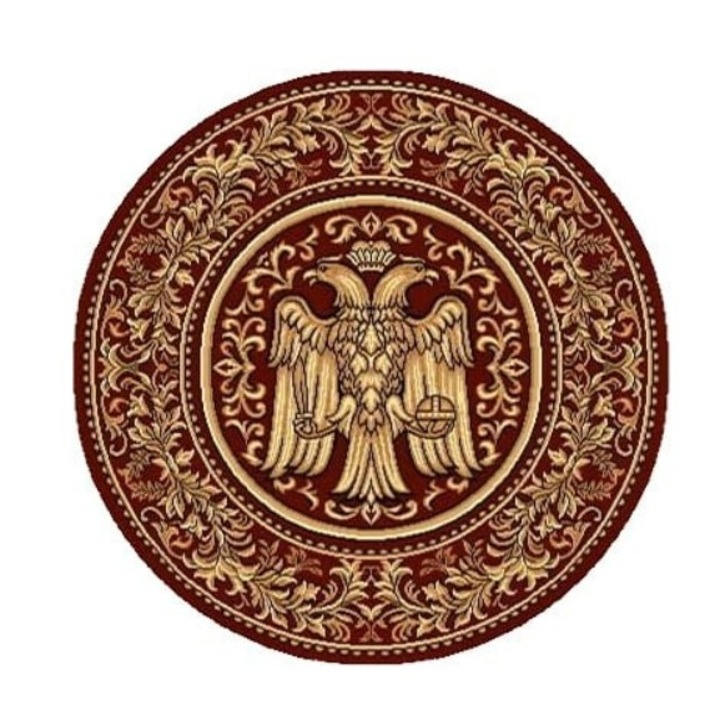 Covorexpert Church Lotos 15032-210 kerek szőnyegmodell, kétfejű sasminta, méret 250 x 250 cm, gránát, piros, szálhossz 8 mm, antiallergén, polipropilén, kolostor, templom, oltár, hajó, pronaos