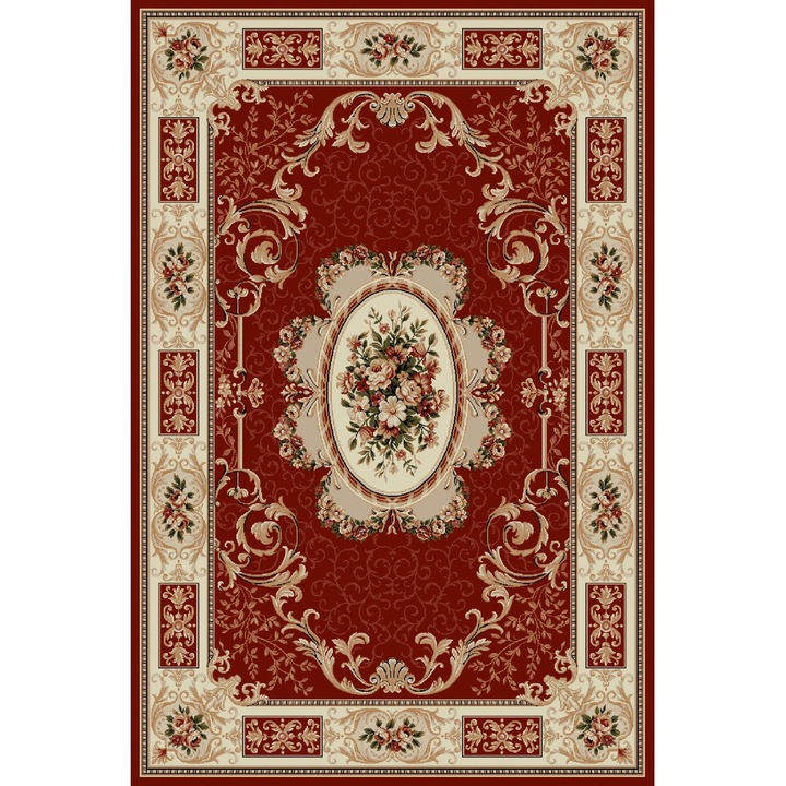 Covor Model Covorexpert Lotos 542-220, Marime 100 x 200 cm, Rosu, Lungime Fir 8 mm, Antialergic, Polipropilena, Living, Dormitor, Sufragerie, Birou 100 x 200