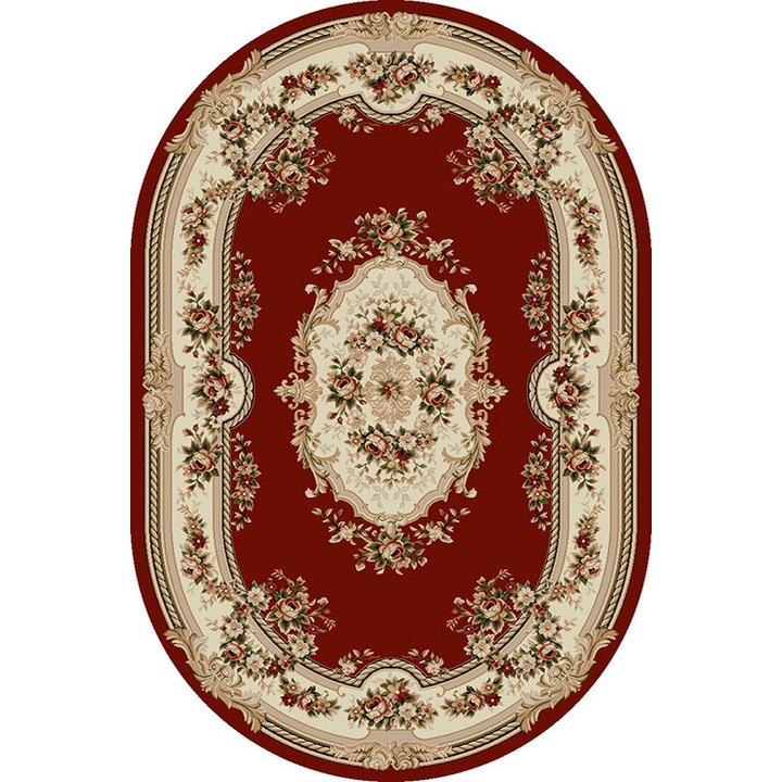 Covor Oval Model Covorexpert Lotos 575-210, Marime 80 x 200 cm, Grena, Rosu, Lungime Fir 8 mm, Antialergic, Polipropilena, Living, Dormitor, Sufragerie, Birou 80 x 200