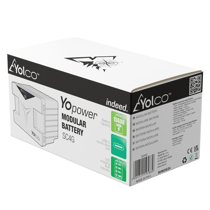 Acumulator modular Yolco SC4G, 15600 mAh, gri, dimensiune 133x90x75mm