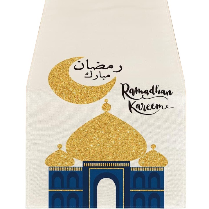 Ramadan asztali futó, szezonális Bling Bling Hold és Csillag asztali futó, ünnepi konyhai lakásdekoráció partihoz