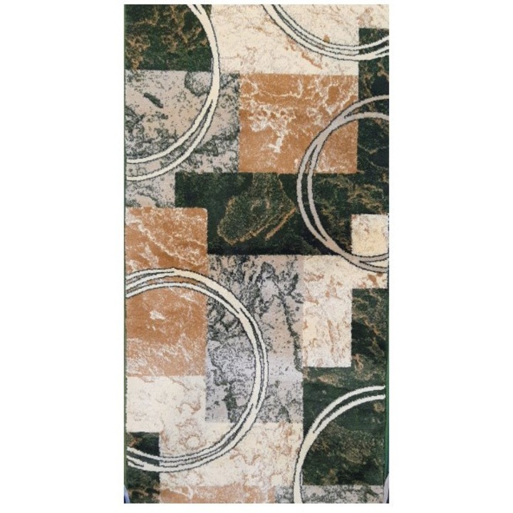 Traversa Festonata / Surfilata, Model Covorexpert Lotos 15001-310, Lungime Fir 8 mm, Latime 1.2m, Marime 120 x 700 cm, Crem, Bej, Verde, Antialergic, Polipropilena, Living, Dormitor, Coridor, Hol