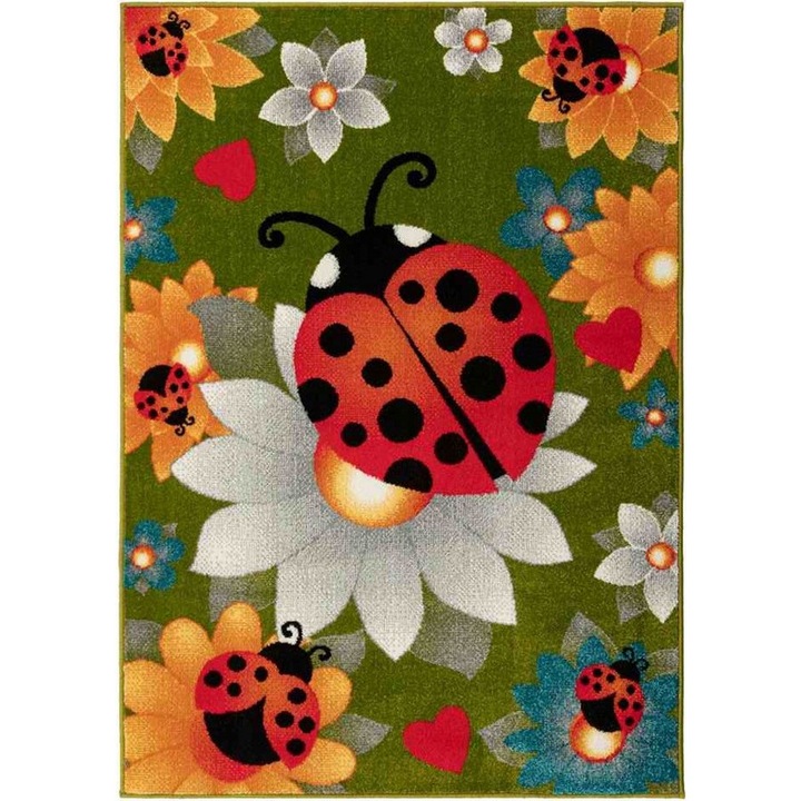 Covor Camera Copii Model Covorexpert Kolibri 11470-130, Marime 200 x 300 cm, Verde, Lungime Fir 9 mm, Antialergic, Polipropilena, Gradinita, Cresa, Loc de Joaca