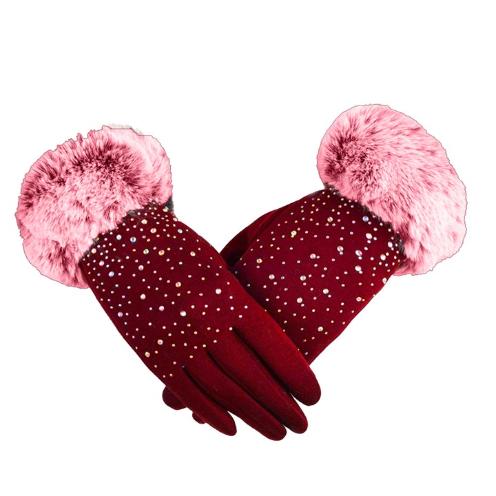 Manusi dama Enforose, calduroase, design cu stele, compatibile cu touchscreen, pentru sezonul rece