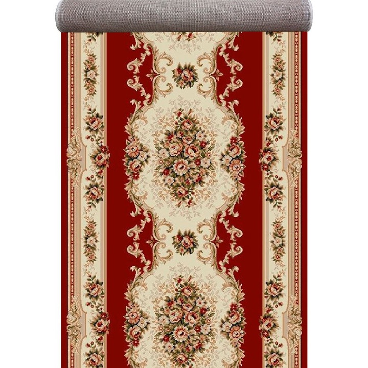 Traversa Festonata / Surfilata, Model Covorexpert Lotos 574-210, Lungime Fir 8 mm, Latime 1m, Marime 100 x 500 cm, Grena, Rosu, Antialergica, Polipropilena, Living, Dormitor, Coridor, Hol 100 x 500