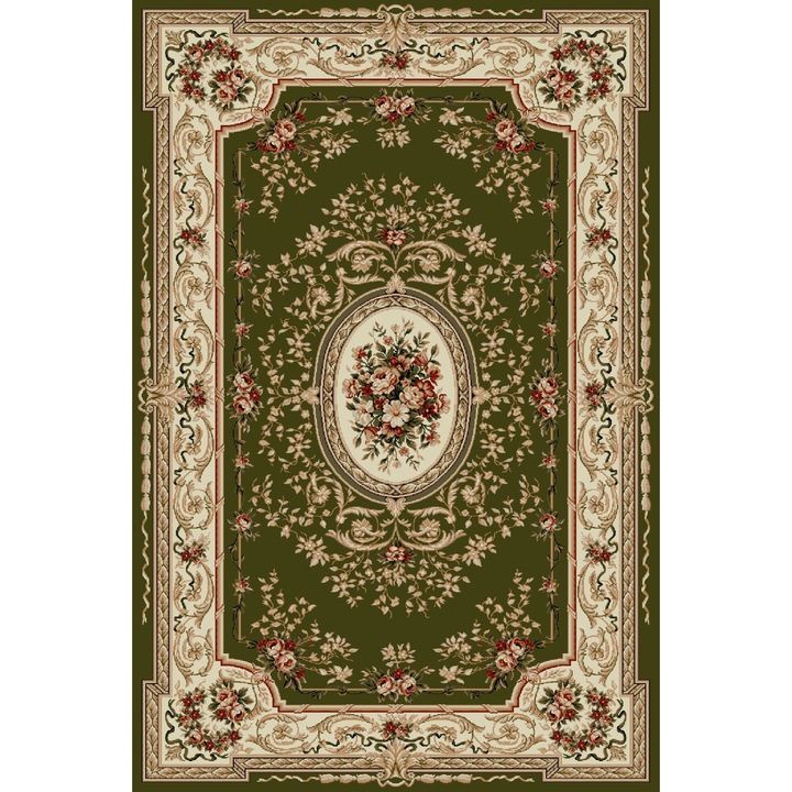 Covor Model Covorexpert Lotos 568-310, Marime 80 x 200 cm, Verde, Lungime Fir 8 mm, Antialergic, Polipropilena, Living, Dormitor, Sufragerie, Birou 80 x 200