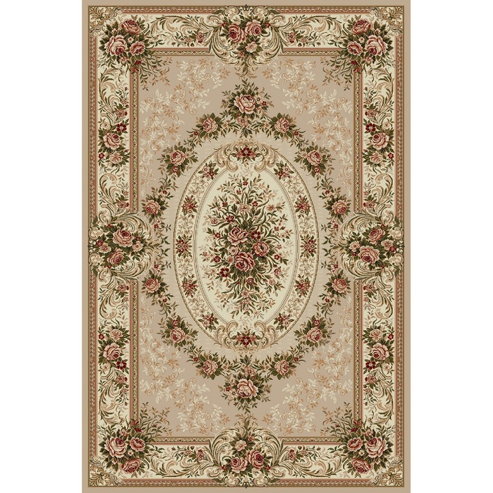 Covor Model Covorexpert Lotos 1529-110, Marime 60 x 110 cm, Bej, Lungime Fir 8 mm, Antialergic, Polipropilena, Living, Dormitor, Sufragerie, Birou 60 x 110