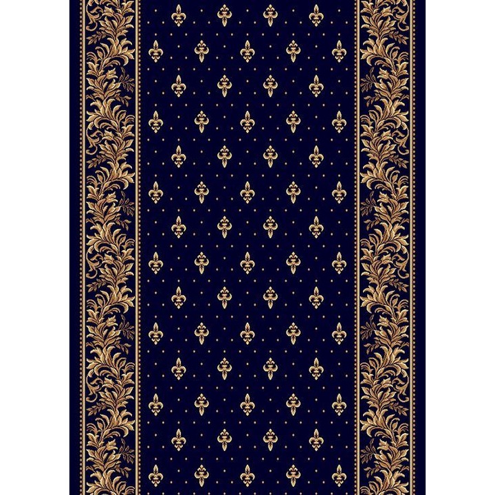 Traversa Festonata / Surfilata, Latime 1.5m, Model Covorexpert Lotos 15033-810, Marime 150 x 1000 cm, Albastru, Lungime Fir 8 mm, Antialergic, Polipropilena, Living, Dormitor, Coridor, Hol