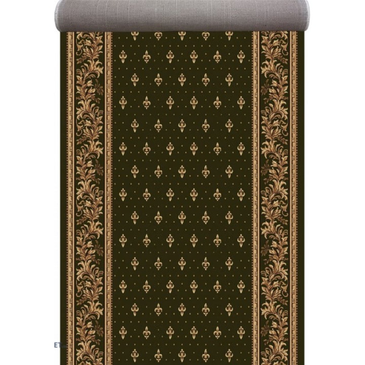 Traversa Bisericeasca Festonata / Surfilata, Model Covorexpert Lotos 15033-310, Latime 1.5m, Marime 150 x 600 cm, Verde, Lungime Fir 8 mm, Antialergic, Polipropilena, Manastire, Biserica, Altar, Naos, Pronaos