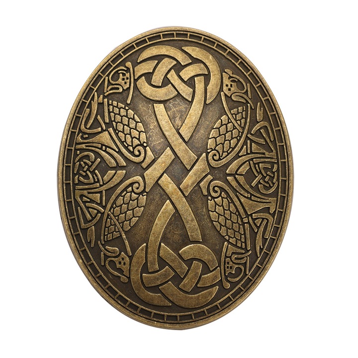 Brosa, Fibula Viking Ovala "Tortoise" - GRACEART, Forjata Manual din Alama, Pentru Sorturi, Cosplay, Colectii Arheologice