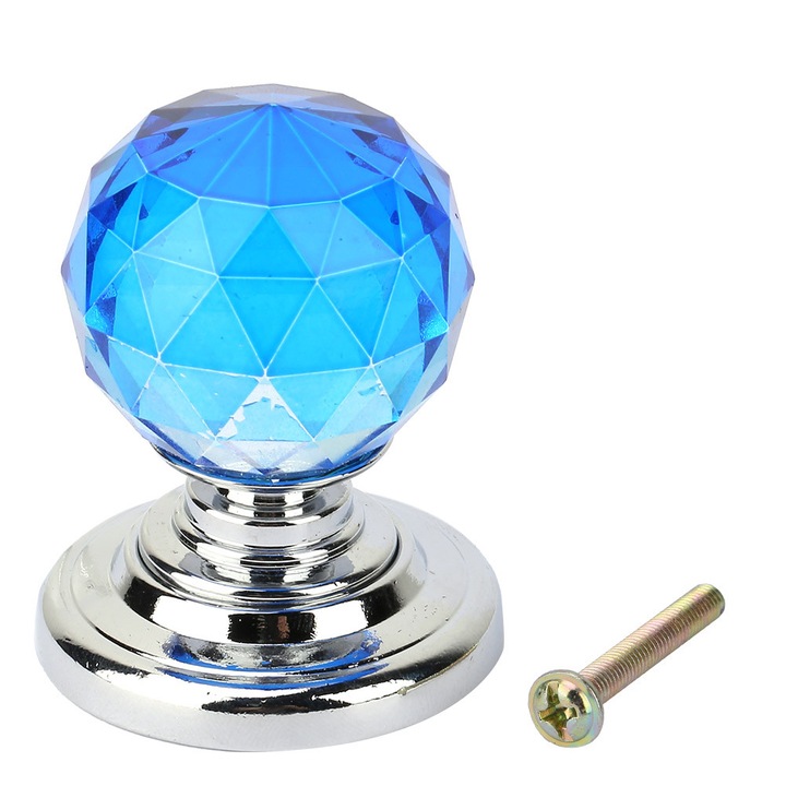 1 darab 30 mm-es, gyémánt alakú, kristályüveg fogantyú fiókhoz, szekrényhez (kék)