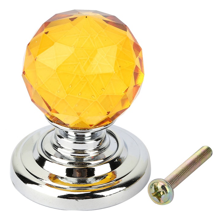 1 bucata de 30 mm, in forma de diamant, din sticla de cristal, maner de tragere pentru sertar dulap dulap (galben)