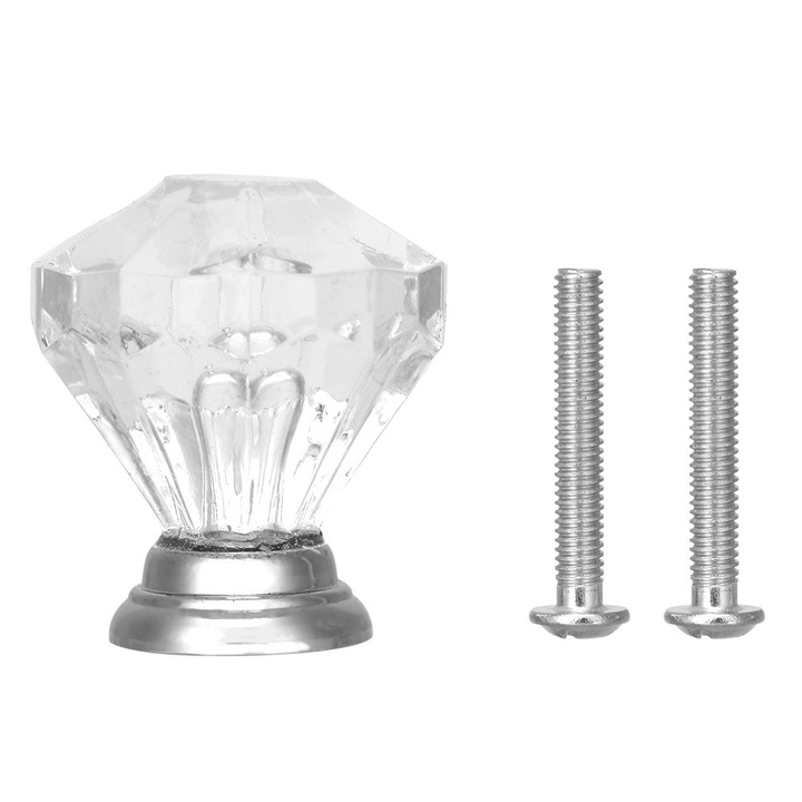 Maner pentru sertar din sticla de cristal, Enforose, 32mm, forma de diamant, transparent, set 1 buc.