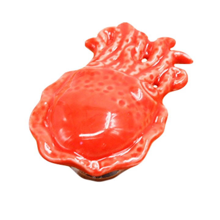 Maner de mobilier in forma de caracatita, Enforose, ceramica si aliaj de zinc, rosu, 53x32x24mm