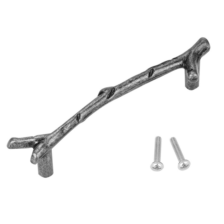 Manere din aliaj de zinc, set 3 bucati, design ramura de copac, argintiu, 68mm/122mm/162mm