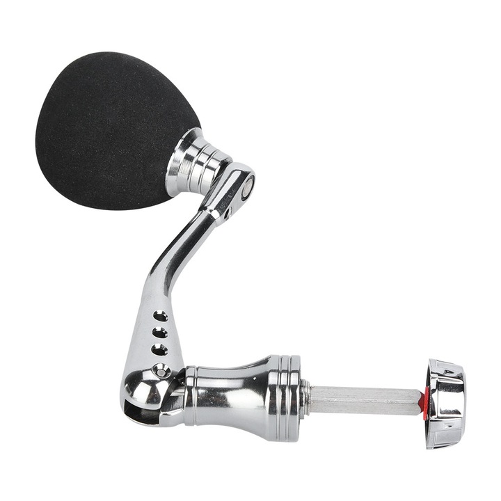 Manerdin CNC fém fogantyú horgászorsókhoz, M/L készlet, ezüst/fekete, M méretek: 57.6x23.1x24.4mm, L: 64.5x23.1x30mm