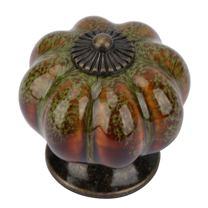 Manere pentru usi din ceramica si aliaj de zinc, design dovleac, multicolor, 4x4cm, set de 1 buc.