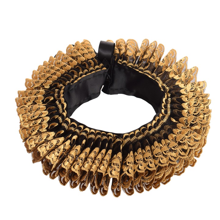 Guler din dantela, GRACEART, lungime 39cm, accesoriu pentru cosplay, negru/auriu