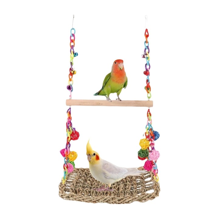 Jucarie pentru pasari Enforose, leagan cu doua straturi, multicolor, 30x45cm