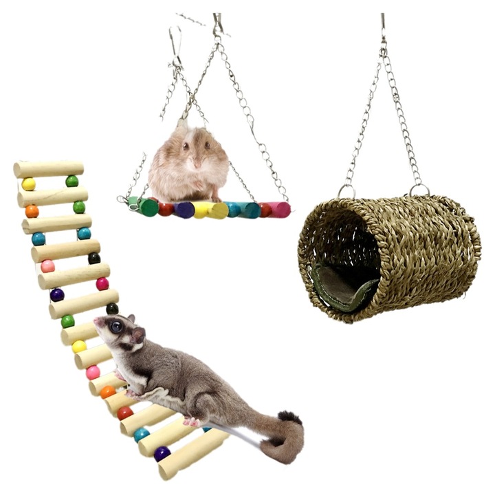 Set jucarii pentru hamsteri, Enforose, roata, scara, leagan, multicolor, usor de curatat